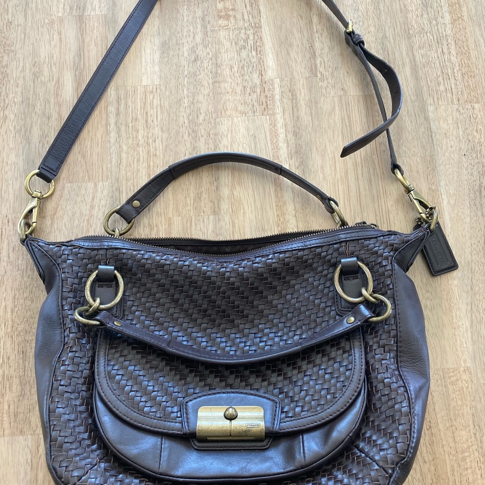 Coach Brown Woven Leather Kristin bag with Gold-tone Hardware - Picture 5 of 10